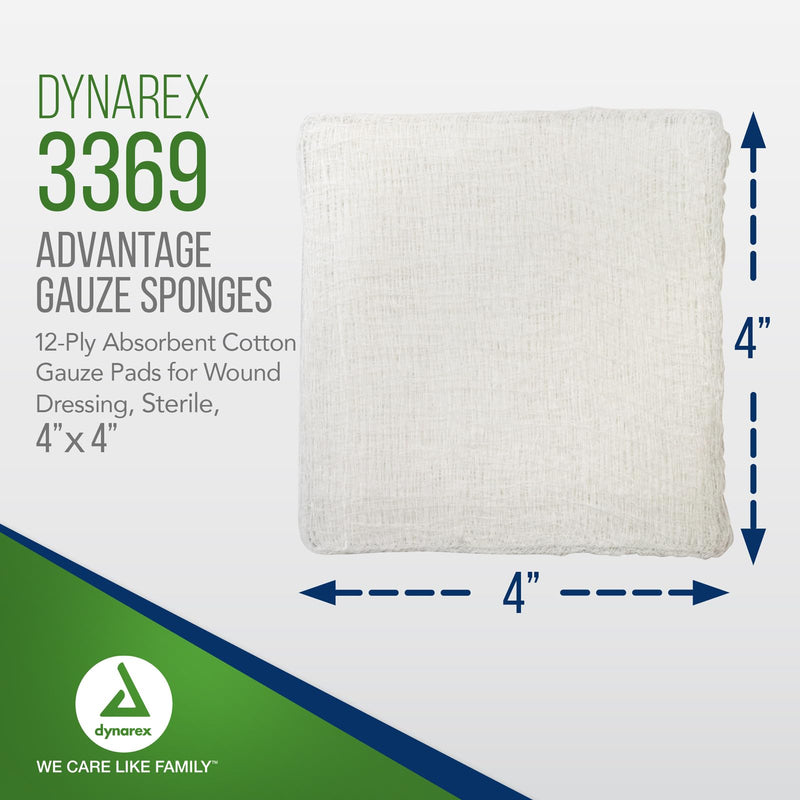 [Australia - AusPower] - Dynarex Advantage Woven Gauze Sponges 4" x 4" - Sterile 12-Ply Absorbent Cotton Gauze Pads for Wound Dressing - 25-Count Box 