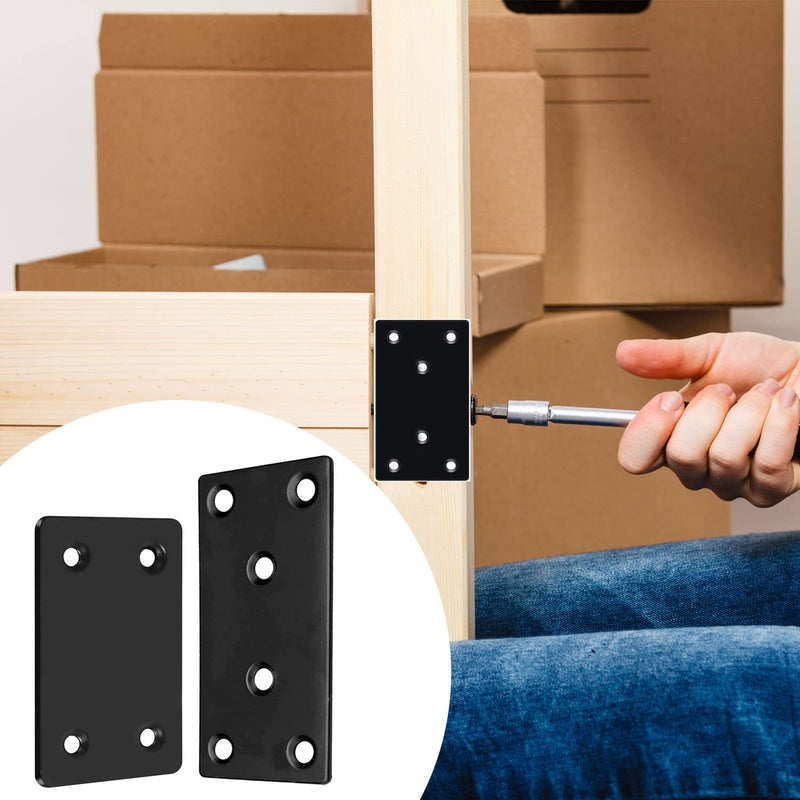 [Australia - AusPower] - 8 Pack Black Flat Mending Plate 3.15x1.57 & 2.36x1.49'', Stainless Steel Bracket, Straight Metal Brace Bracket, Fixing Joining Plate for Wood Furniture Fastening & Fixing Black, 3.15x1.57 & 2.36x1.49'' 8 