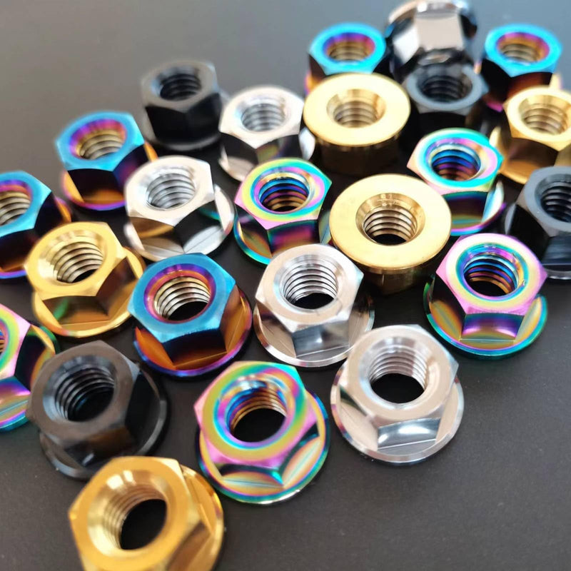[Australia - AusPower] - RISON Titanium Nut Titanium Flange Nut M8x1.25mm Titanium Sprocket Nut Rainbow 6AL4V Titanium Flange Nut for Motorcycle 5PCS 