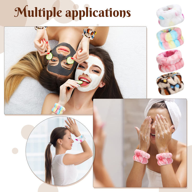 [Australia - AusPower] - 8 Pcs Wrist Spa Washband Adjustable Wrist Wash Towel Band Wristbands Absorbent Face Washing Wristbands Spa Reusable Wrist Sweatband for Women Girls Stylish Style 