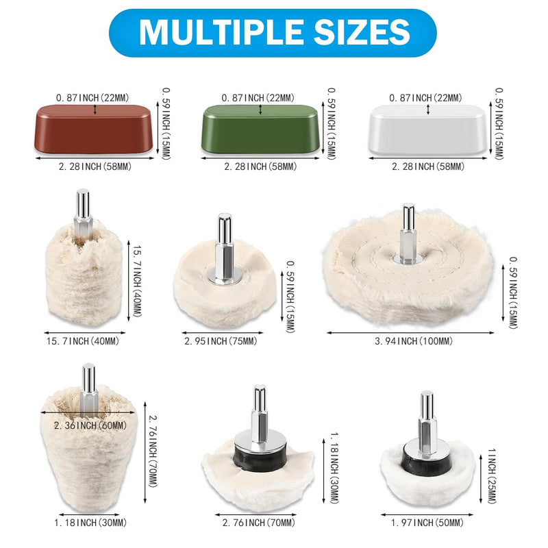 [Australia - AusPower] - 6PCS Drill Buffing Wheels with 3PCS Polish Compound, Wheel Polishing for Drill, Buffing Pad Polishing Wheel Tool Kits for Metal, Stainless Steel, Jewelry, Wood, Plastic, Ceramic, Glass and etc 