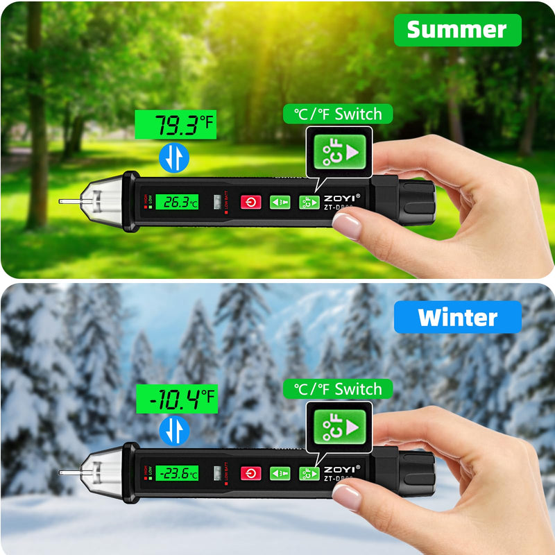 [Australia - AusPower] - Voltage Tester - 2024 Professional Electrical Tester with LED Light, Non Contact Voltage Tester with Temperature Display, Battery-Operated Electric Tester Pen, AC 12V/70V-1000V 