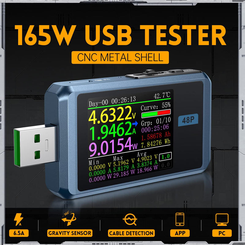 [Australia - AusPower] - FNIRSI USB Tester 4-24V 6.5A LCD USB A&C Voltage Current Power Display Multimeter with App Software, Fast Charge Detection Trigger, PD2.0/PD3.0,QC2.0/QC3.0, CNC Metal Shell 