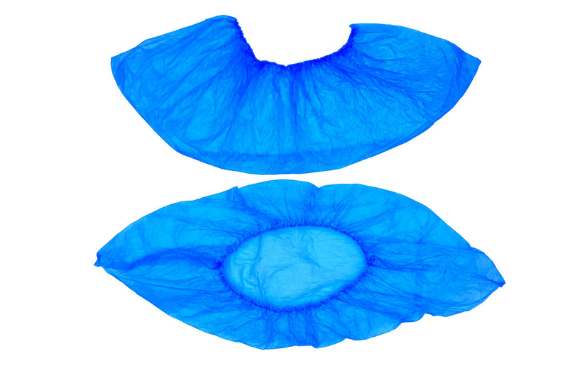 TIGA-MED Disposable Shoe Covers Pack of 100 - Strong 4.0 g CPE, Waterproof & Tear-Resistant, with Elastic Band up to Shoe Size 48, Blue (Surgical / Practice / Laboratory / Visitor)