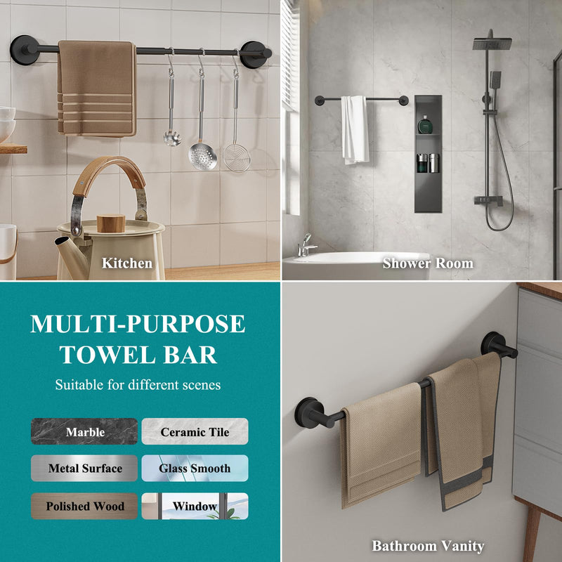 Large Towel Bar for Bathroom Wall,Adjustable 17~29 Inch Towel Racks for Bathroom Wall Mounted,Towel Holder for Glass Shower Door,Bathroom Accessories,Apparment Essentials,Home Decor-Black Black