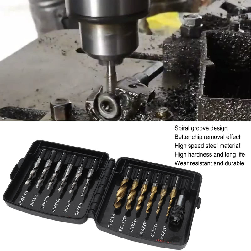 [Australia - AusPower] - Tapping Bits Set, High Hardness Combined Tap Drill 13Pcs HSS with Fast Change Adapter for Drilling for Metal 