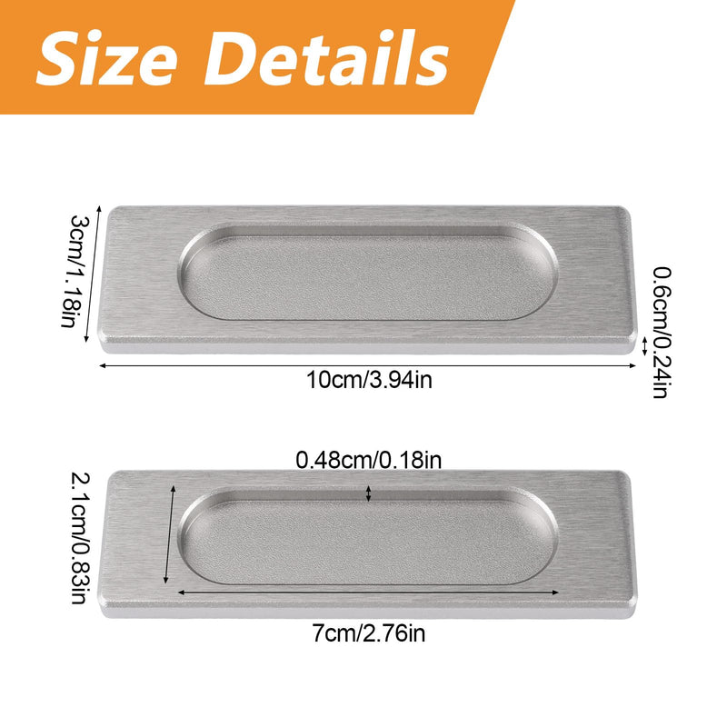 MOROBOR Self-Stick Rectangular Sliding Door Pulls, 6pcs Aluminum Alloy Flush Pull Punch-Free Handle for Sliding Barn Door Windows Cabinets (Brushed Steel, 100mm) Brushed Steel-6PCS