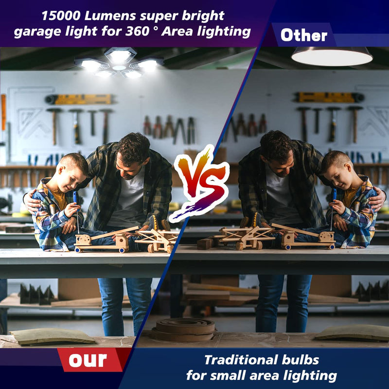 [Australia - AusPower] - Motion Sensor Garage Light 150W Deformable Garage Ceiling Light Bulb 15000LM LED Garage Lights Motion Activated Garage Light with 5 Adjustable Panels for Garage Basement Attic Warehouse Workshop 5 Panels Motion Sensor 1 Count (Pack of 1) 