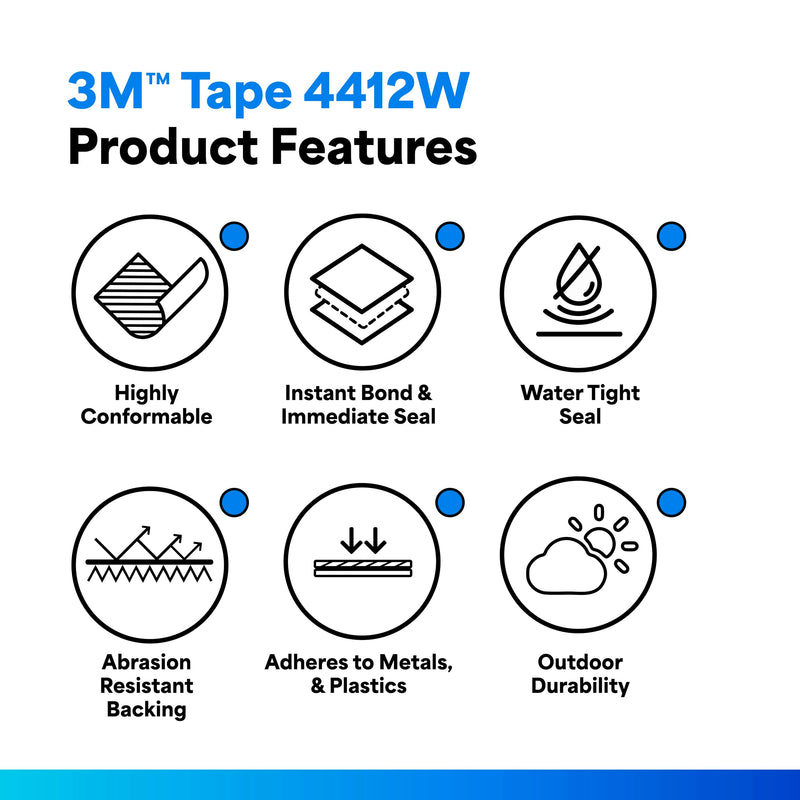 3M 4412W+ Extreme Sealing Tape, White, 80 mil, 1in x 5yd 1 Inch x 5 yards