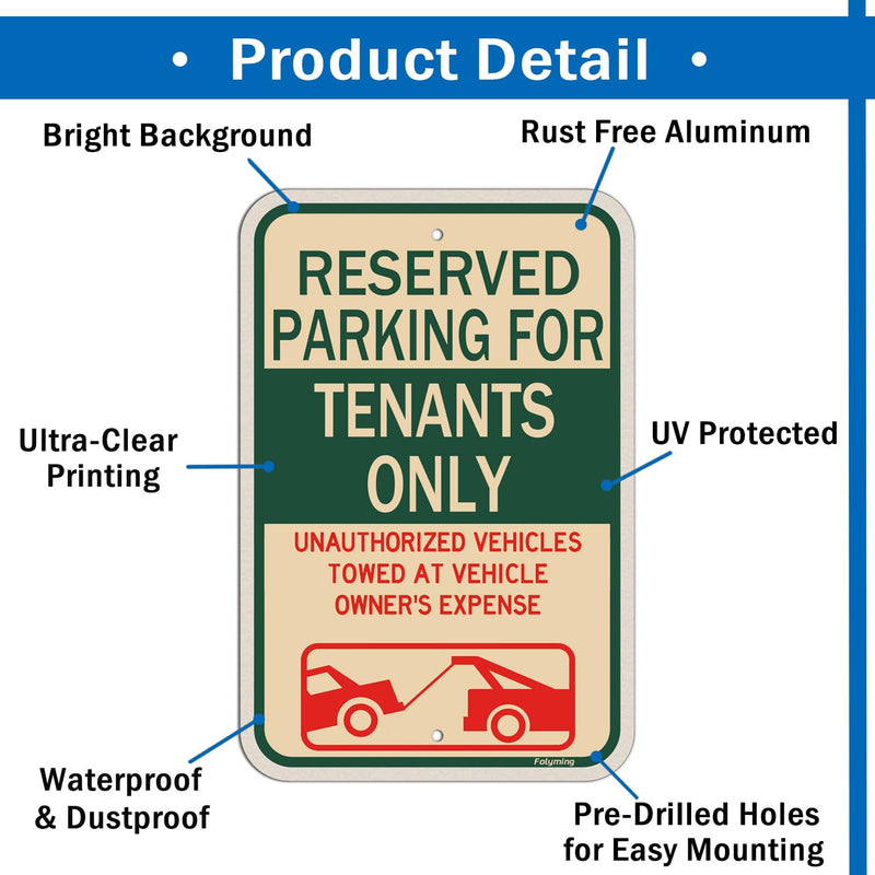 2 Pack Reserved Parking Sign Tenants Only Sign 18 x 12 Inches Reserved Parking For Tenants Unauthorized Vehicles Towed Signs Metal Reflective Sturdy Rust Aluminum Weatherproof Easy Mounting