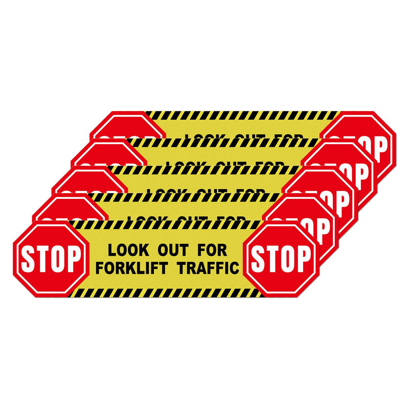 5 Pack Stop Look Out for Forklift Traffic Floor Sticker 24 × 6 Inches Caution Warning Safety Sign Self Adhesive Vinyl Waterproof Anti-Slip Signage for Construction Site Warehouse Workplace 5 Pack