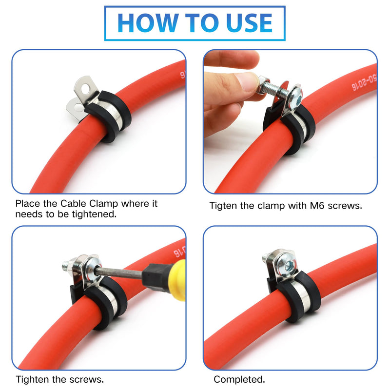 [Australia - AusPower] - 2 Inch Cable Clamp - Rubber Insulated Clamps for Cable, Wire, Pipe, Line, and Hose - Stainless Steel P Clips (10 Pack) 2 Inch 
