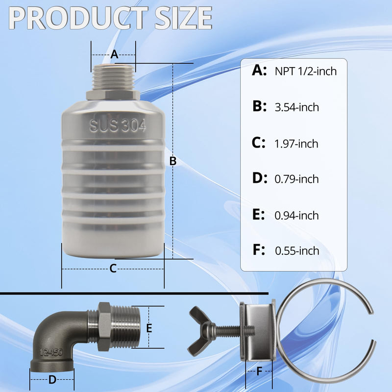 [Australia - AusPower] - MAKERELE 2PCS 1/2" to 3/4'' Float Valve Metal, NPT 304 Stainless Steel Automatic Water Level Control Float Valve for Tanks, Pools, Ponds, and Livestock Troughs 2 