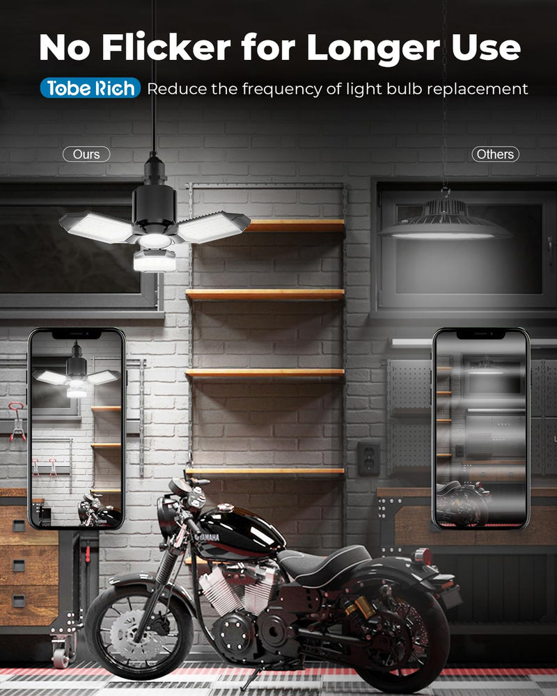 [Australia - AusPower] - LED Garage Light Bulb, 8000LM Shop Lights with 3+1 Deformable Panels, 6500K Screw in Ceiling Lights for Garage, Workshop, Workbench, Basement 1 Pack 