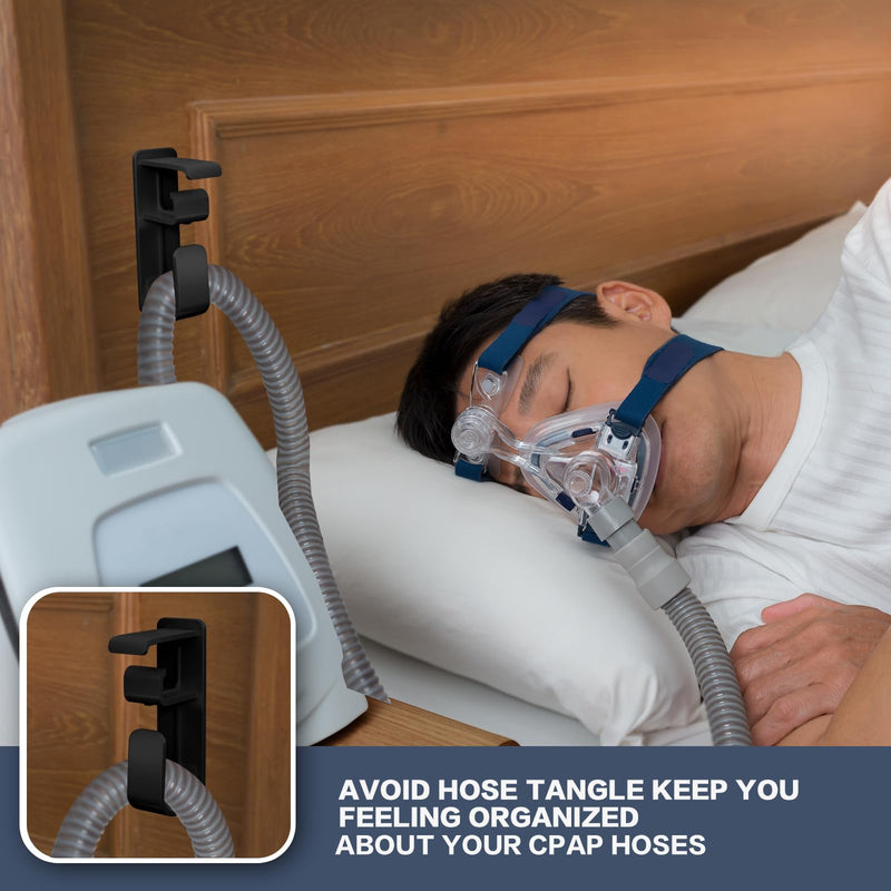 [Australia - AusPower] - CPAP Hose Holder Hanger cpap Mask Hook & Tubing Holder for Bed with Anti-Skid Function Avoids Hose Tangle and 4 Removable Refill Strips（Damage-Free Hanging） cpap Machine Supplies 1 Black 