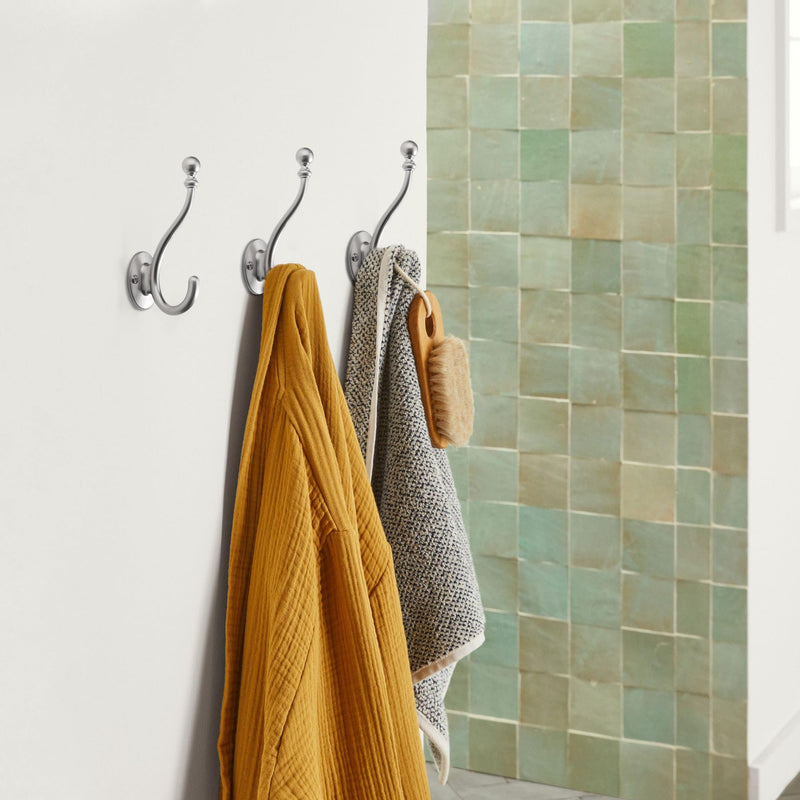 TUNNY Towel Hooks - 5 Pack Matte Nickel Brushed Coat Hook for Bathroom, Bedroom, Kitchen - Decorative Wall Hooks for Robe, Clothes, Cabinet, Closet - Bathroom Hardware