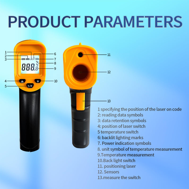 [Australia - AusPower] - Digital Infrared Thermometer Gun for Cooking,BBQ,Pizza Oven,Ir Thermometer,-58℉~1112℉(-50℃~600℃) Handheld Non Contact Heat Laser Temperature Gun (Not for Human) -58 to 1112 F Thermometer Gun A 