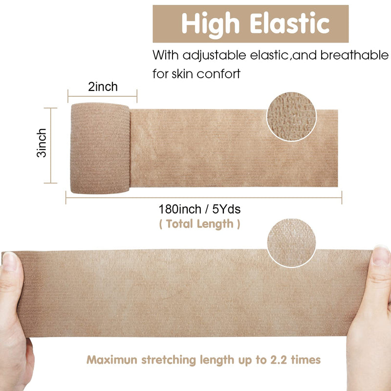 Self Adherent Cohesive Bandage Latex 3"x5 Yards First Aid Bandages Stretch Sport Athletic Wrap Vet Tape for Wrist Ankle Sprain and Swelling,Skin(12 Rolls) 12 Count (Pack of 1) Skin