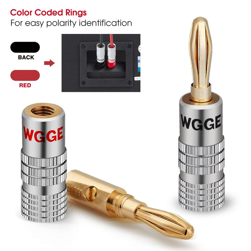 [Australia - AusPower] - WGGE WG-009 Banana Plugs Audio Jack Connector 6 Pairs / 12 pcs, 24k Gold Dual Screw Lock Speaker Connector for Speaker Wire, Wall Plate, Home Theater, Audio/Video Receiver and Sound Systems 6 Pairs (12 plugs) 