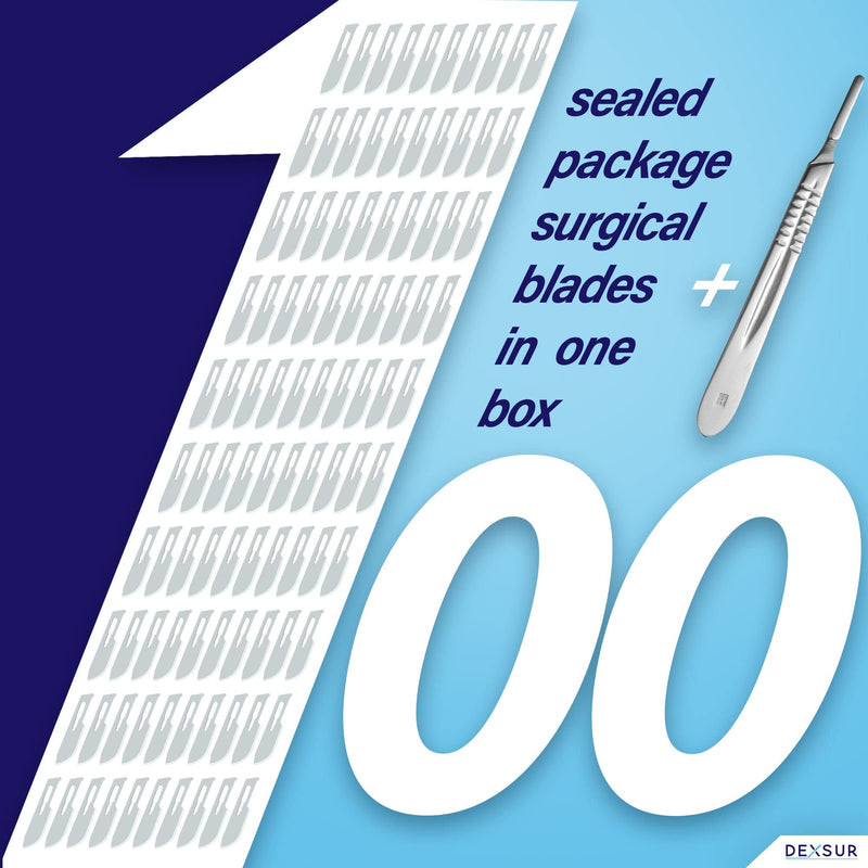 [Australia - AusPower] - Scalpel Blades Sterile High Carbon Steel Dermablade, # 22 Surgical Blades for Dermaplaning, Individually Wrapped Box of 100 Pcs + # 4 Scalpel Handle 