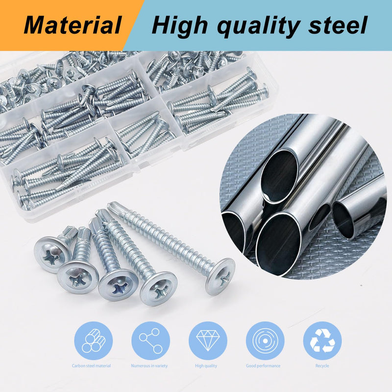 [Australia - AusPower] - weideer 145pcs #8 Sheet Metal Screws Assortment Kit Self Tapping Screws for Metal Modified Truss Head Self Drilling Screws for Metal Plastic Wood 1/2" 3/4" 1" 1-1/4" 1-1/2" 