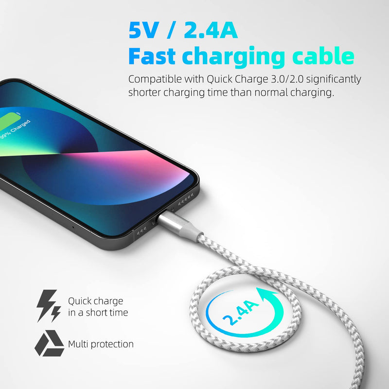 [Australia - AusPower] - iPhone Charger 3pack 10FT Apple MFi Certified Long Lightning Cable Fast Charging High Speed Data Sync USB Cable Compatible iPhone 14 13/12/11 Pro Max/XS MAX/XR/XS/X/8/7/Plus/6S (Grey White) Grey White 