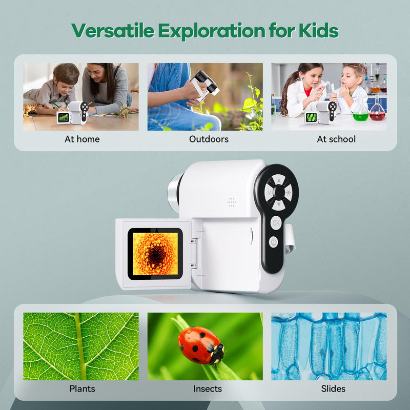 [Australia - AusPower] - Microscope for Kids 1000X [3-in-1] [Easy and Fun] Hideal HP20 2" 1080P Handheld Digital Microscope, Portable Pocket Microscope Miniscope, 10MP USB Mini Scope for kids 8-12, PC View, 32GB, White 