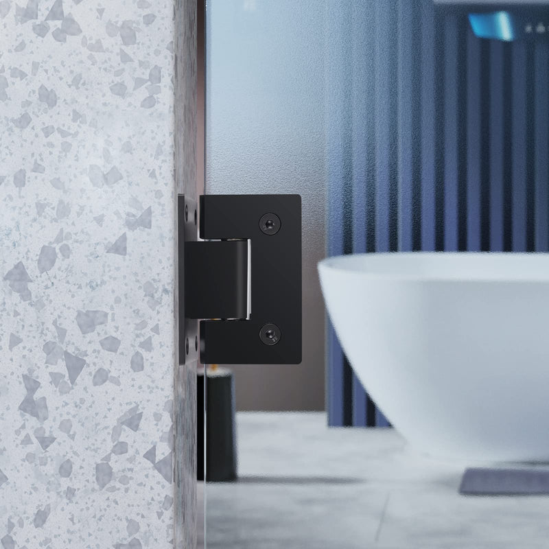 Ranbo 90 Degree Shower Glass Door Hinge, Matte Black, 1 Pack | solid 5mm-thick 304 stainless steel, wall to glass mount, for 5/16"-1/2" (8mm-12mm) thick frameless doors 90-degree glass-to-wall