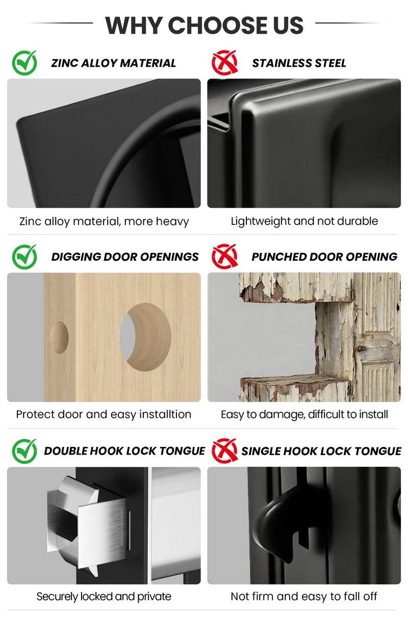 goldenwarm Matte Black Pocket Door Lock with Pull, Square Pocket Door Hardware 2-3/8" Backset, Black Pocket Door Handles 1 Pack 2-3/8” Latch