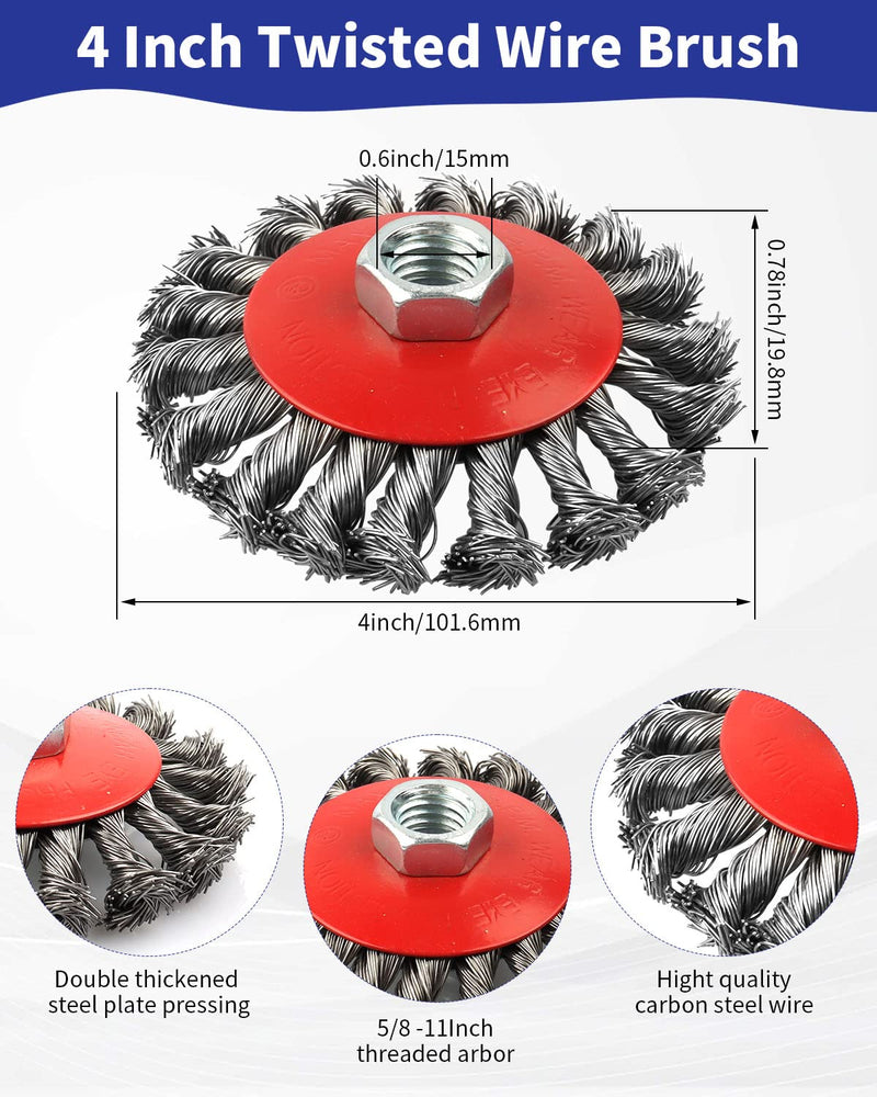 [Australia - AusPower] - Rocaris 3 Pack Wire Wheel Cup Brush for Angle Grinders,3 & 4 Inch Twisted Knotted & Coarse Crimped Cup Brush,5/8-11 Inch Threaded Arbor for Rust, Corrosion 