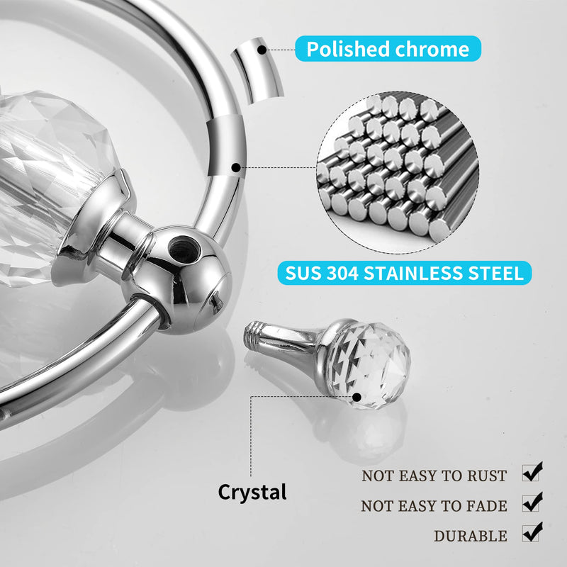 WOLIBEER Towel Ring,Crystal Hand Towel Holder,Round Towel Ring for Bathroom Wall Mounted Towel Hanger Bling Bathroom Accessories Half-Round
