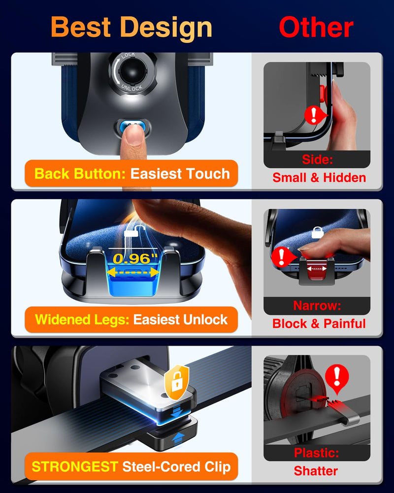 [Australia - AusPower] - VANMASS 【65+LBS Strongest Suction & Military-Grade 2024 Ultimate Car Phone Mount【Patent & Safety Certs】 Cell Phone Holder Truck Stand for Dashboard Windshield Vent for iPhone 15 Pro Max 14 Samsung Black 