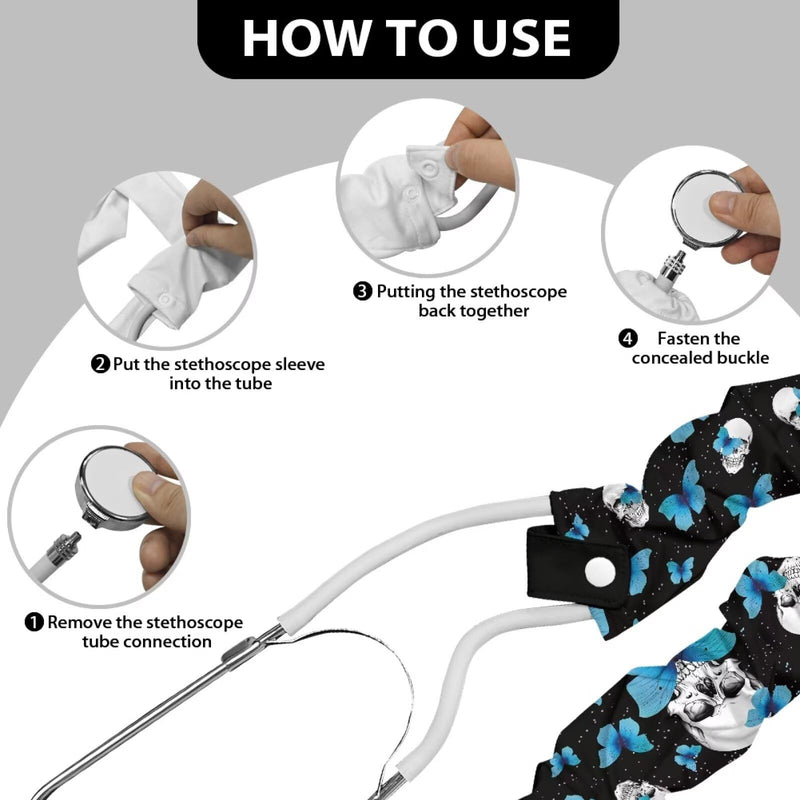 [Australia - AusPower] - Rnyleeg Skull Butterfly Stethoscope Cover Sleeve Scrunchie Stretchy Stethoscope Covers for Nurses Doctors Soft Polyester Washable Stethoscopes Sleeve 