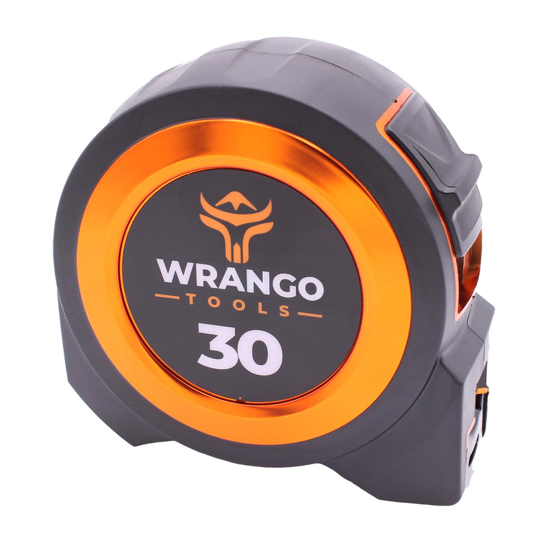 Wrango Tools 30 FT Tape Measure - Retractable Measuring Tape - Oversized & Double-Sided Print - Blade Lock, Finger Brake - High Performance Nylon Coating, 10' Stand-Out - 13' Reach / 1-1/16" Blade Single