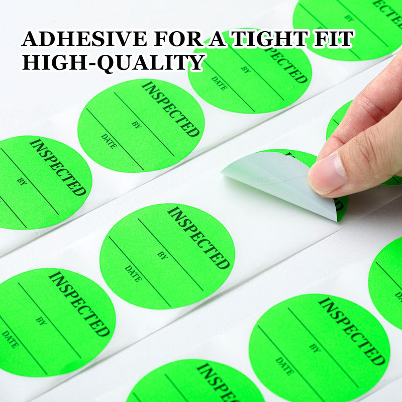 Gueevin 1000 Pcs 2 Inch Quality Control Inventory Labels Writeable QC Inventory Approval Stickers Fluorescent Green Permanent Adhesive Stickers for Shipping Warehouse Organization (Inspected by) Inspected by