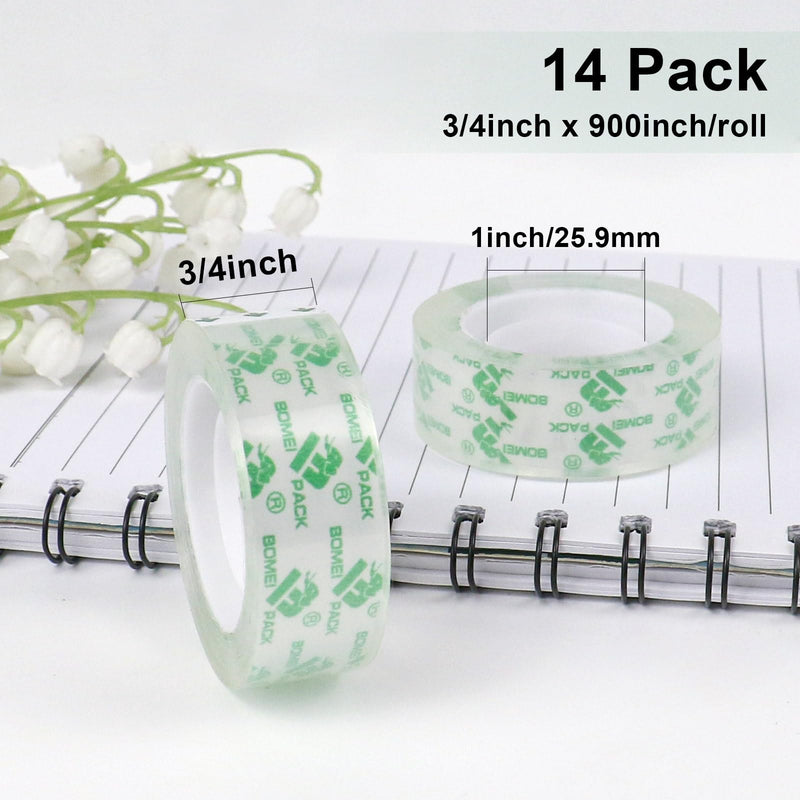 BOMEI PACK 14 Rolls Crystal Clear Tape Transparent Tape, Stationery Tape Refills Rolls for Dispenser, 3/4 in x 900 in,1 inch Core, Gift Wrapping Clear Tape Bulk for Office, School and Home