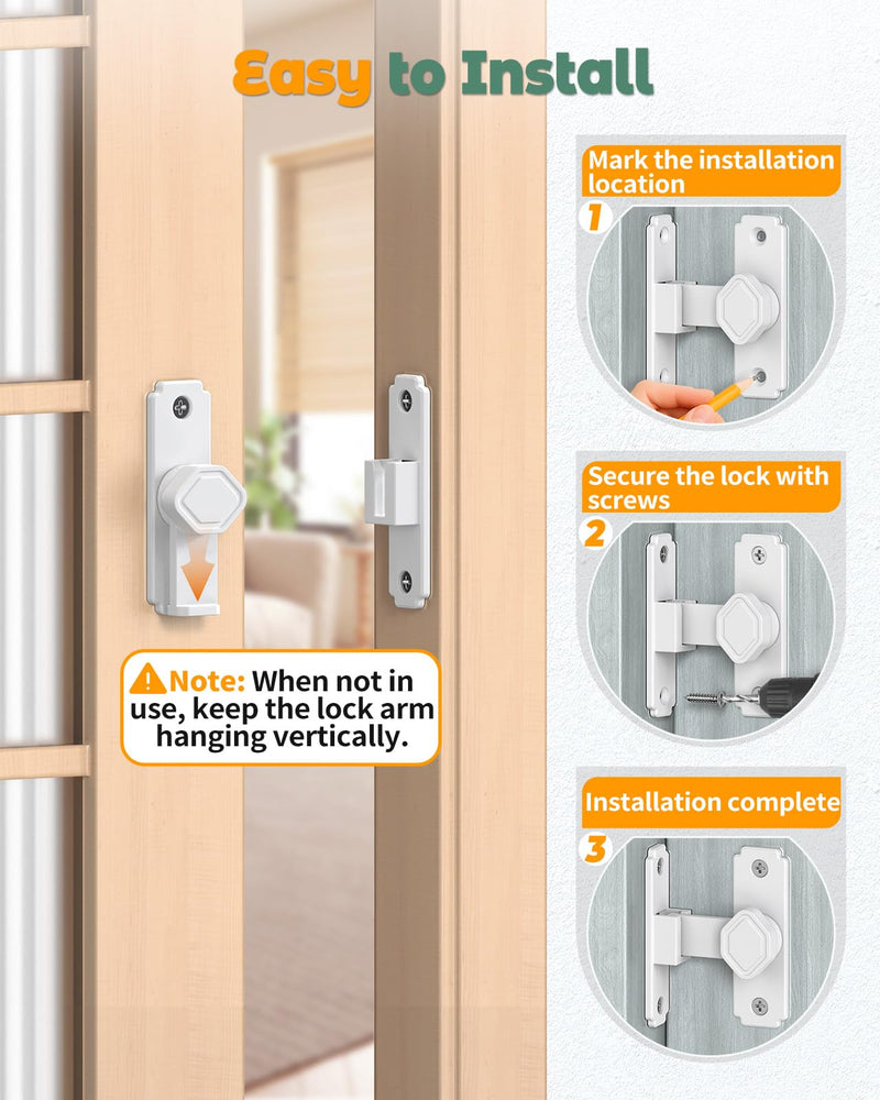 90 Degree Flip Barn Door Lock, Small Right Angle Lock Latch, Sliding Door Latches for Cabinets, Bathroom, Barn, Shed, Garden, Window - Safety & Privacy Hardware (White-4PCS) White-4PCS