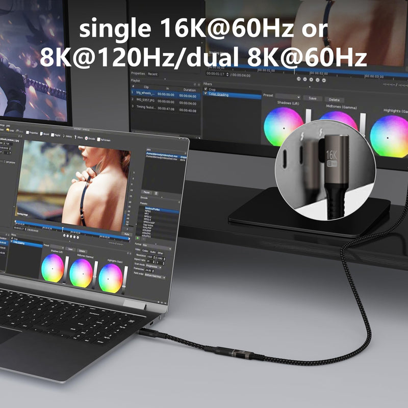 usbc extension cable right angle short 2FT Compatible with Thunderbolt 5/4/3 extender 80Gbps Data Transfer,usbc female to male Cable,8K@120Hz/16K@60Hz Display,90° USB Type C 240W PD3.1 Fast Charging. 2FT/0.6M