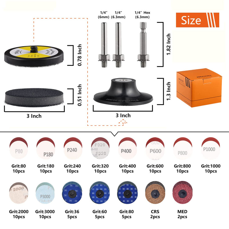 [Australia - AusPower] - 133 Pack 3 Inch Sanding Discs for Drill Polishing Die Grinder Attachment Variety Kit with 5/16" and 1/4" Shanks Sanding Pads includes 36-3000 Grit 3in 133Pack 