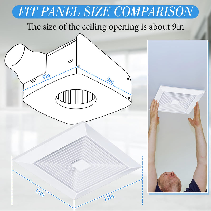 Baquler 2 Pcs 11 x 11'' Exhaust Bathroom Fan Cover with Springs Square Ceiling or Wall Mounted Ceiling Grill Vent Fan Fits Models 663 670 671 675 688 689 Ventilation Cover Replacement Accessories 11 x 11''