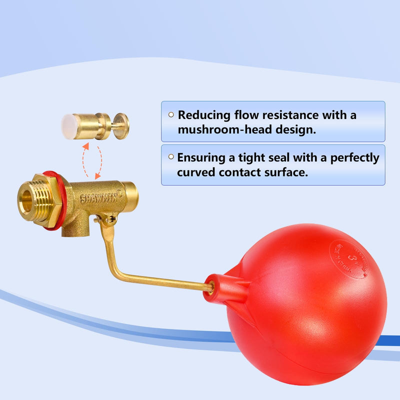 3/8" Water Float Valve for Pool & Pond – Heavy-Duty Brass Auto-Fill Valve, Compact Design with 3" Large Float for Reliable Shut-Off, 125 PSI Water Level Controller