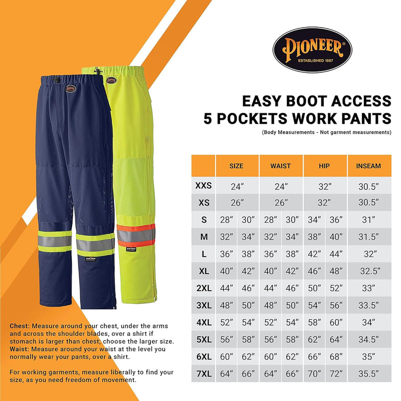 Pioneer Hi Vis Lightweight Traffic Safety Work Pants for Men & Women - Reflective Tape - Leg Zippers - Yellow/Green 3X-Large