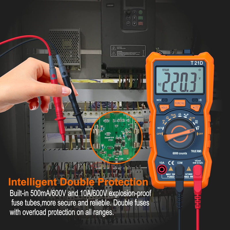 [Australia - AusPower] - Auto-Ranging Digital Multimeter, TRMS 6000 Counts AC DC Voltmeter Ohm Volt Amp Meter, Electrical Multimeter Tester with NCV, Measure Capacitance Current Resistance Temp Continuity Diode Duty Cycle up to 600V/10A 