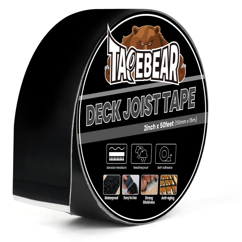TAPEBEAR Joist Tape 2"×50', Deck Joist Tape Butyl Sealant Joist Flashing Tape for Decking, Waterproof Anti-Corrosion Weather Resistant Tape for Wood Decks Beams Rim, Roof 2Inch x 50Feet