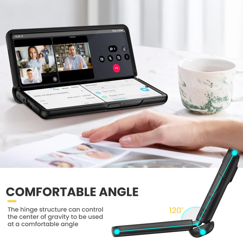 [Australia - AusPower] - Ruky Kickstand Case for Galaxy Z Fold 4, Hinge Protection, Full Body & Built-in Screen Protector, PU Leather Stand Case for Samsung Galaxy Z Fold 4 5G, Carbon Fiber 