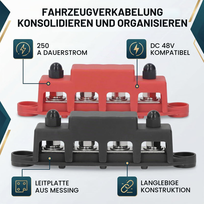 Pack of 2 Power Distribution Block 48V DC 250A M8 Screw Connection Busbar Block for Car Industry Marine Solar Systems Industrial Automation