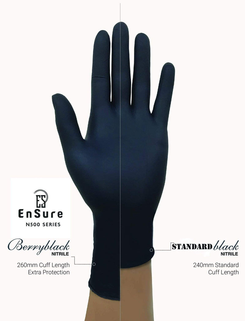 [Australia - AusPower] - EnSure Low Derma Gray Black Powder Free Nitrile Exam Gloves, Extended Cuff Medium (Pack of 100) 