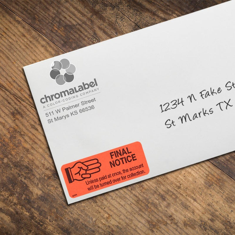 ChromaLabel 1 x 2.25 Inch Accounts Receivable Labels Collections Late Invoice Stickers, 250 Labels per Dispenser Box 1" x 2.25" Collections Kit