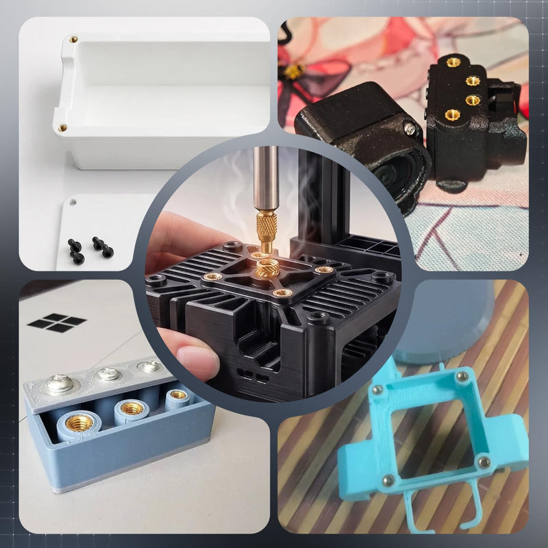 60W Digital Soldering Iron with 380-Brass Threaded Inserts & 7 Sizes M2-M8 | Heat Set Insert Tool kit Adjustable Temperature 180℃-500℃ for 3D Printing and Plastic Embedment Applications 381