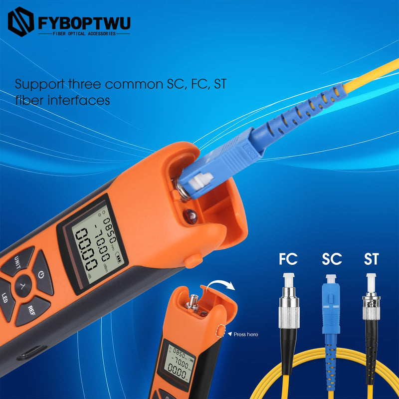 [Australia - AusPower] - Rechargeable Optic Power Meter -70~+10 dBm Fiber Light Meter for Testing 9 Calibrated Wavelengths Compact Size (4.9in*1.3in), Continuous use for 20 Hours 